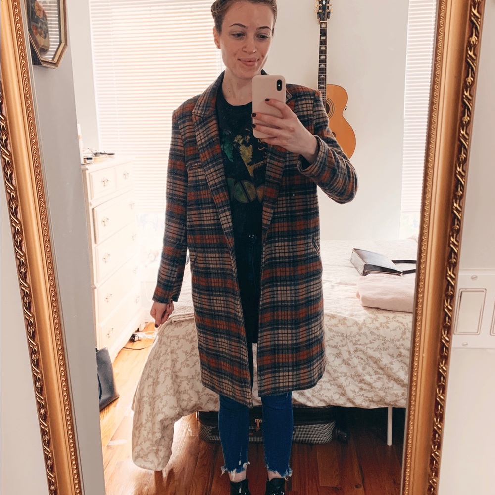 Gray and Orange Plaid Wool Coat - Picture 3 of 3